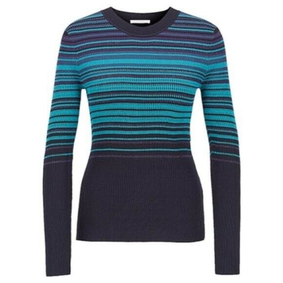 Hugo Boss Women's Knit Top Navy Blue Size Medium Striped Ribbed NWT - Picture 2 of 8